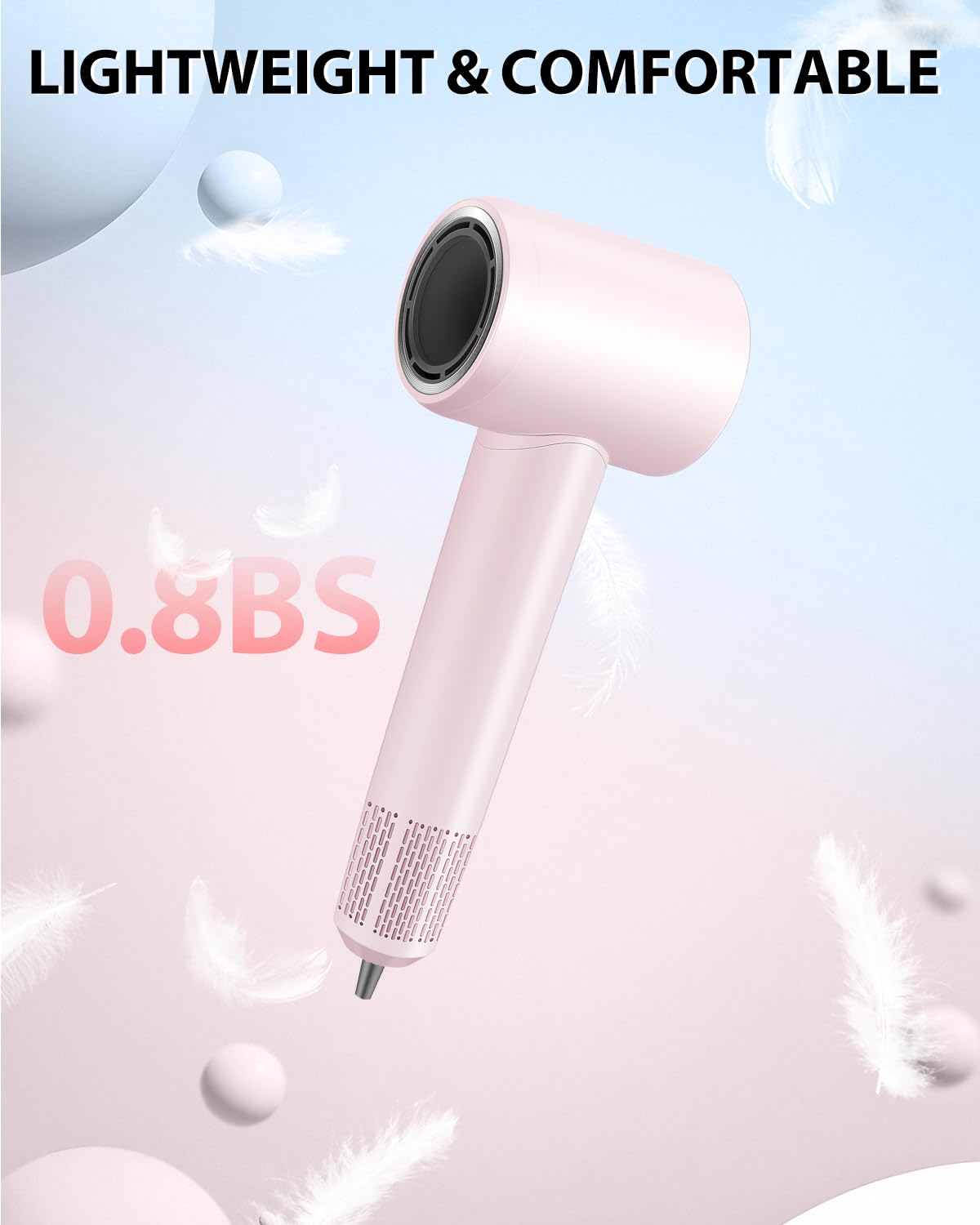 Hair Dryer Blow Dryer,180000 RPM High-Speed Brushless Motor 500 Millions Negative Ionic hairdryer for Fast Drying, Quiet Thermo-Control Hair dryers for Women Home Travel Salon (Pink)