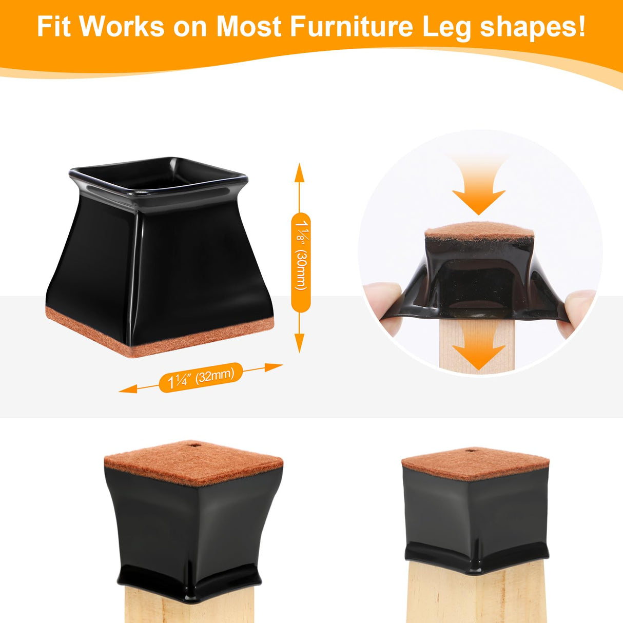 CHUNZEXI 24 Pack Square Chair Leg Floor Protectors for Hardwood Floors, Silicone Felt Covers Pads Caps, Protect Wood Furniture Feet Floors Noise Reduce and Scratch (Square Small)