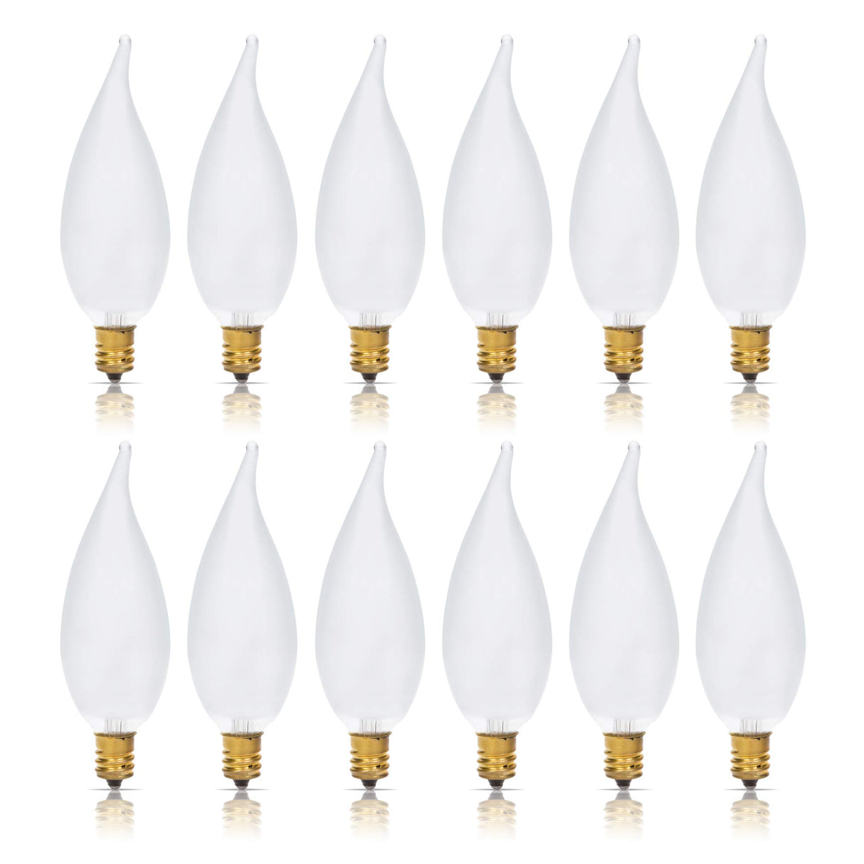 Simba Lighting Candelabra Flame Tip Frosted CA10 25W E12 Base (12 Pack) Decorative Incandescent Light Bulbs 120V for Chandeliers, Ceiling Fan Lights, Pendants, Wall Sconces, Dimmable, Warm White 2700K