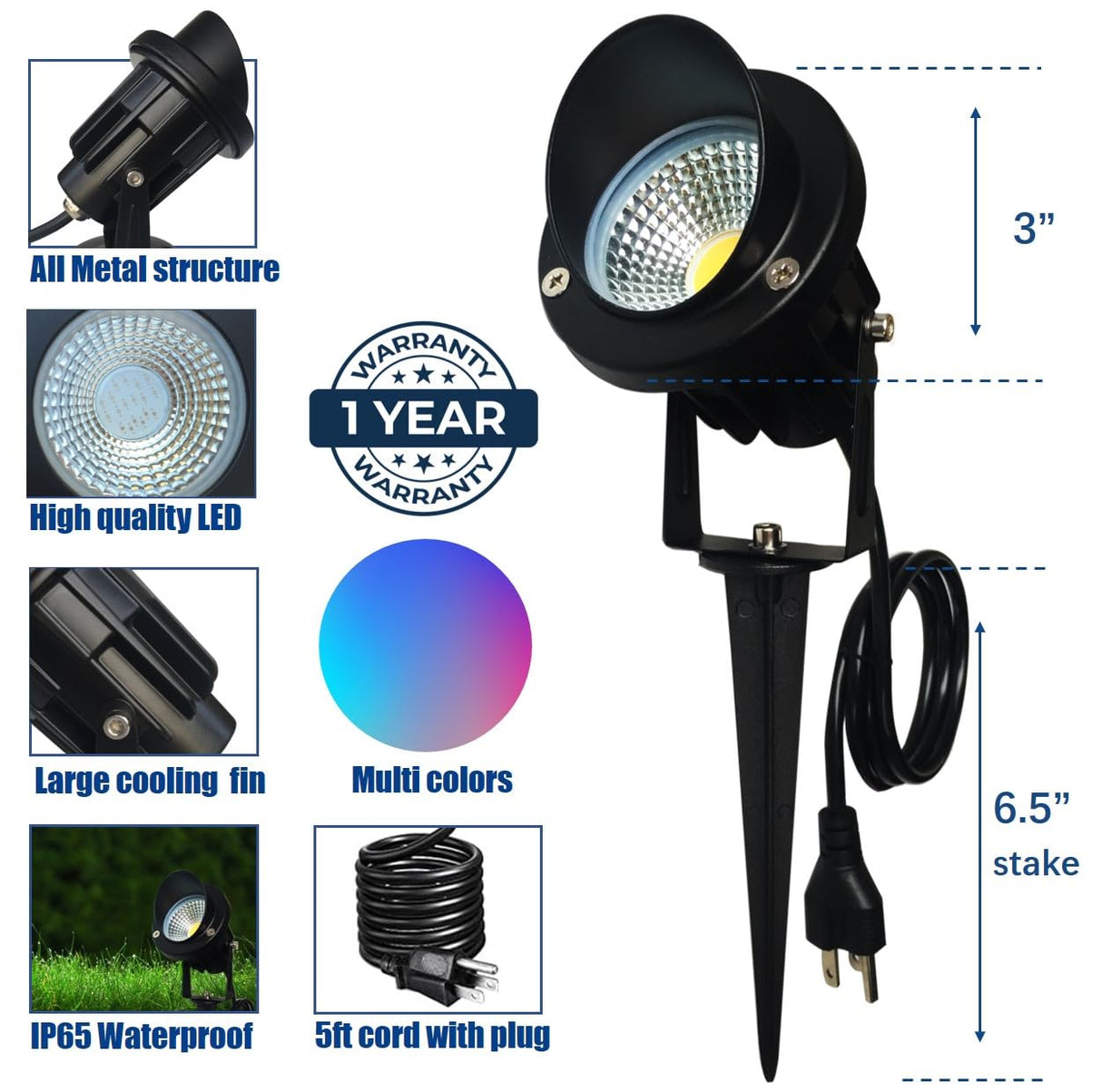 Color LED Outdoor Landscape Spotlight Remote 10W RGB Waterproof Spot Light for Yard Tree Garden Halloween Christmas Lighting, 120V