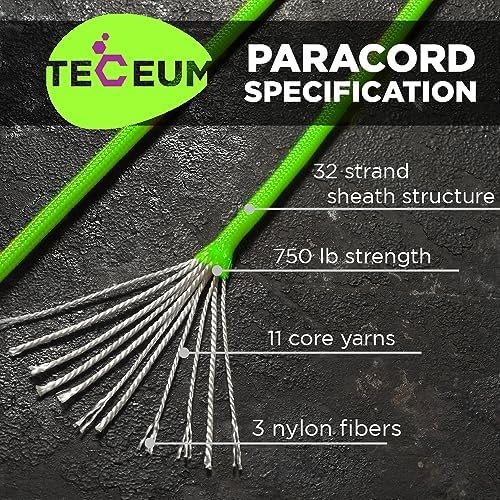 TECEUM 5/32" Paracord Rope 1000 – 1000ft / 200ft / 100ft / 50ft – Tactical Parachute Cord 4mm – 45+ Colors – Nylon String for Survival & Camping Gear – Stripe Cord for Survival – Utility Rope
