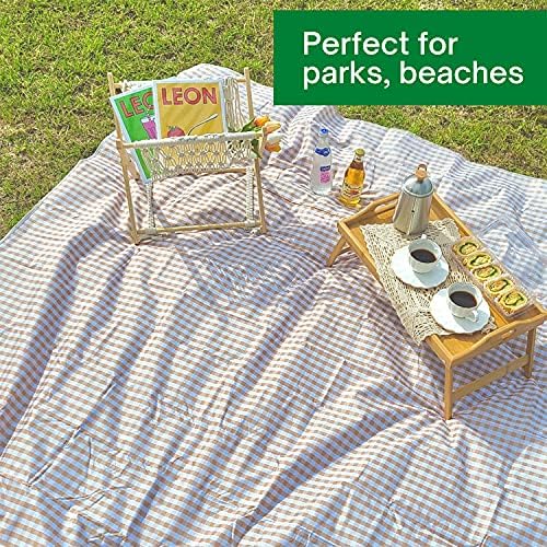 ESLA Cute Gingham Picnic Blanket, Waterproof Foldable, in Large 80x60in and Extra Large 80x80in, Portable Compact Beach Blanket, Oversized XL Outdoor Mat, Tan Gingham