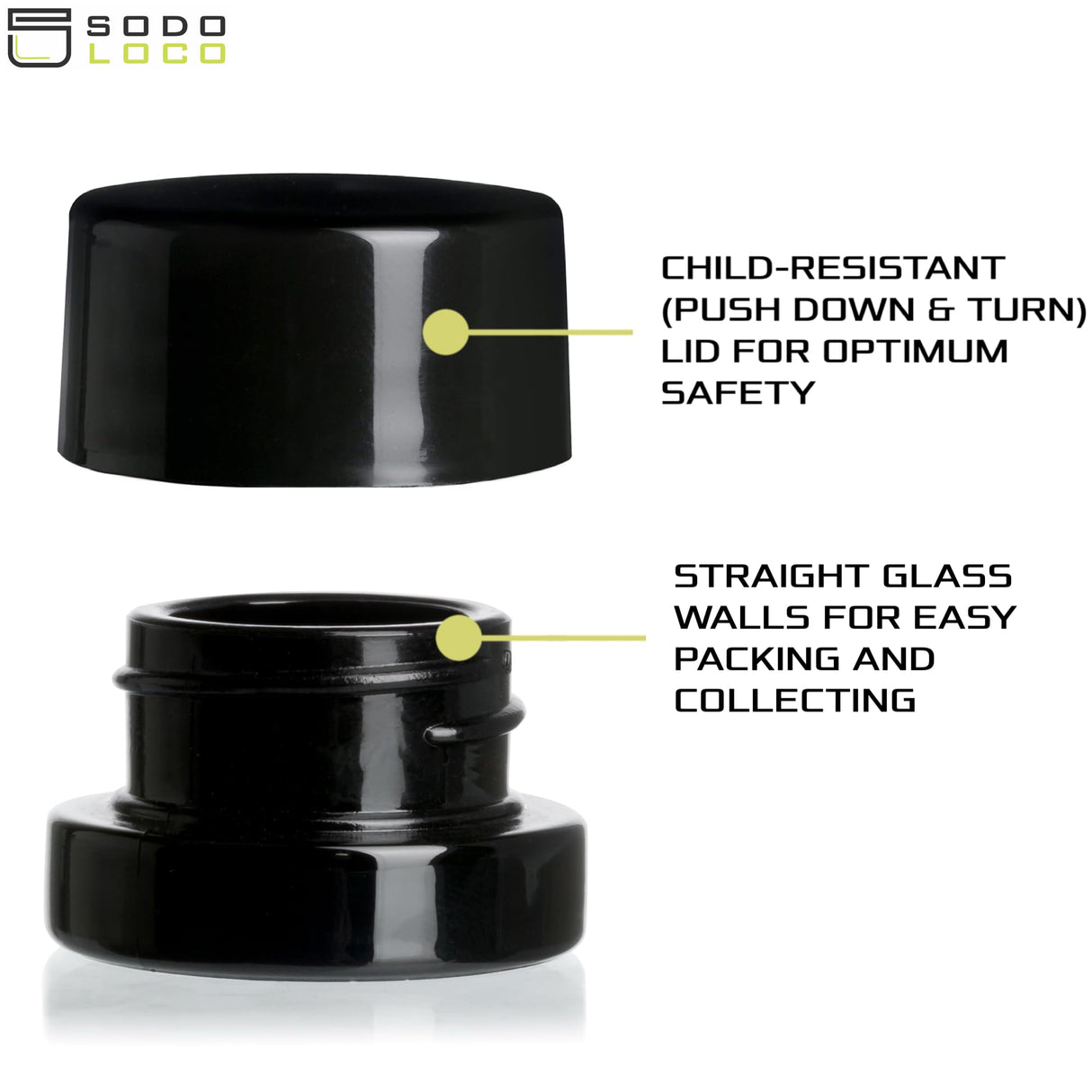 (200 Pack) 5ml Thick Black Glass Jars with Black Child Resistant Lids - UV Resistant - Storage for Oil, Lip Balm, Wax, Cosmetics - Mini Child Proof Container