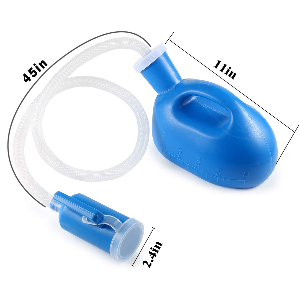 ONEDONE Urinals for Men - Portable Urinal for Men Spill Proof Nighttime Men's Urinal Bottle Male Pee Bottle Urine Bottle 68 OZ for Hospital Home Camping Car Travel 45" Long Hose with Lid (Blue)
