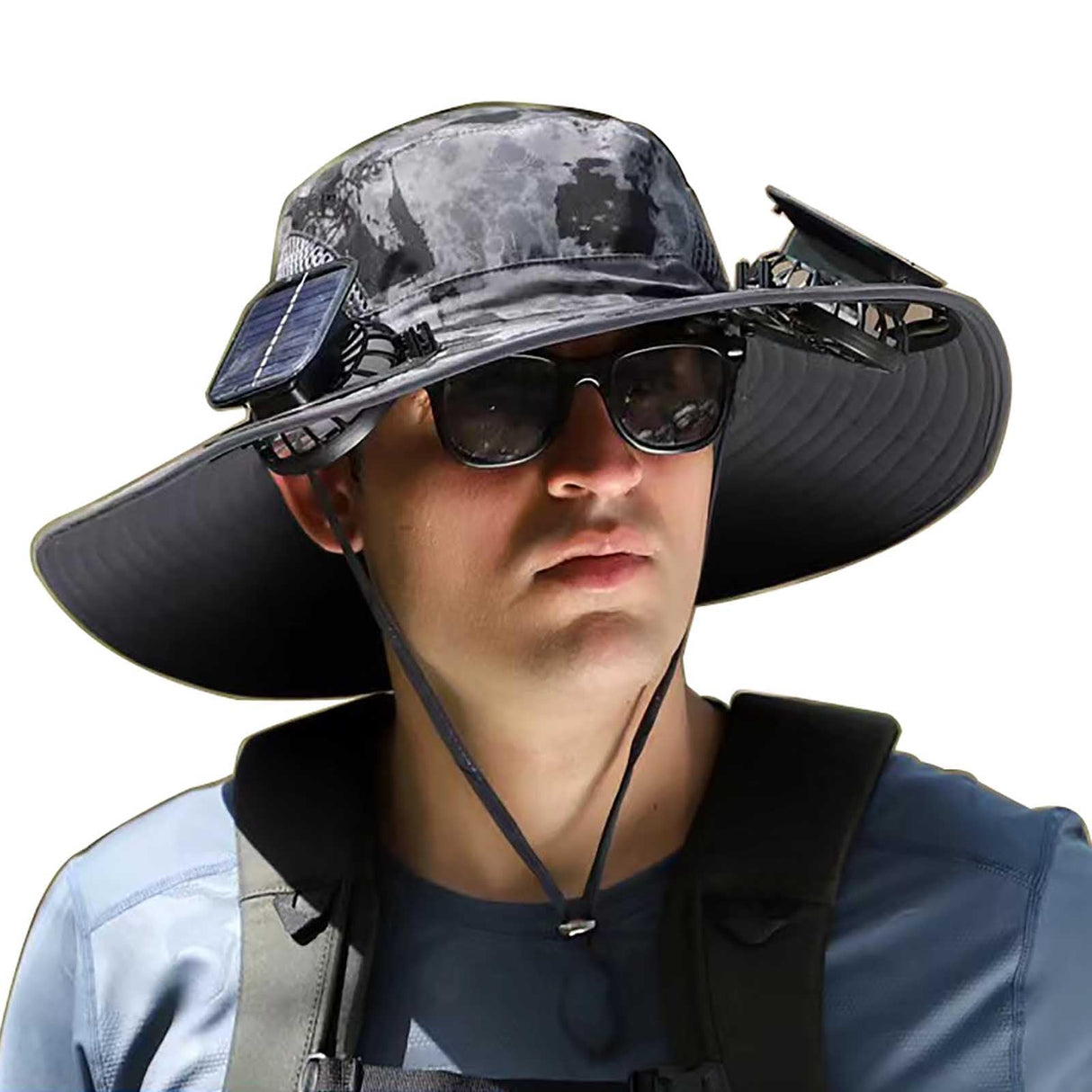 Solar Fan Hat, Wide-Brimmed Sun Hat with 2 Fans, Solar + USB Powered, Adjustable Angle, for Men and Women Fishing and Beach (US, Alpha, One Size, Camouflage)