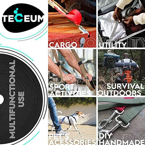 TECEUM 1" & 1.5" & 2" Webbing – 10 25 50 Yards – 40+ Colors – Heavy Duty 1 Inch 1.5 Inch 2 Inch Webbing for Climbing Outdoors Indoors Crafting DIY