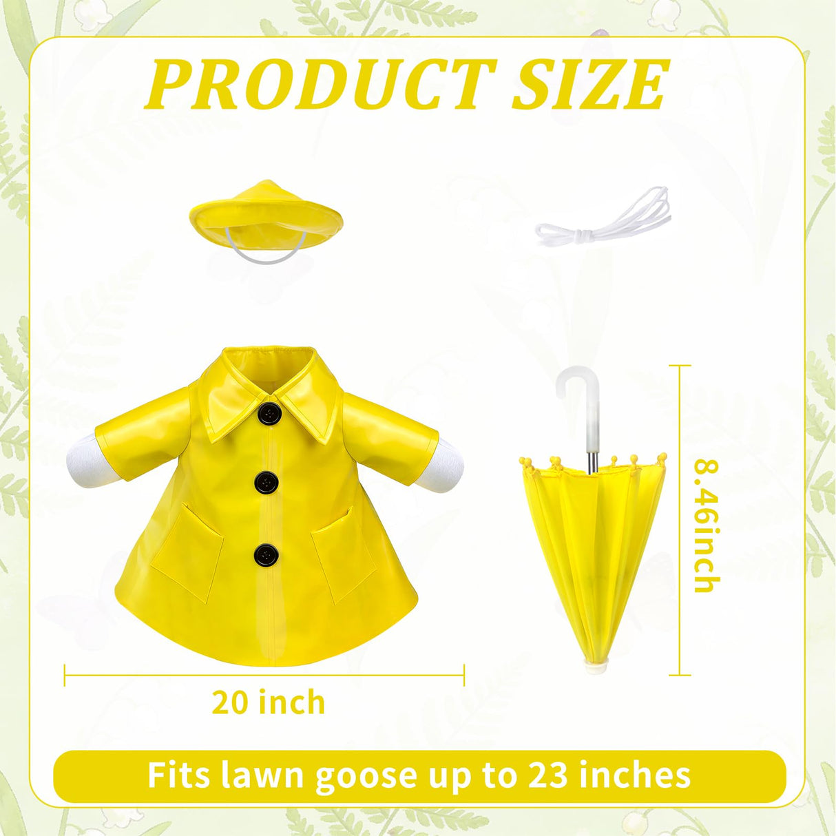 PaLuQiYa 3 Pcs/Set Raincoat Porch Goose Outfits, Summer Lawn Goose Statue Raincoat Costume, Yard Goose Clothes Raincoats Umbrella Hat Outfit for 23" Statue Patio Garden Decoration Yellow