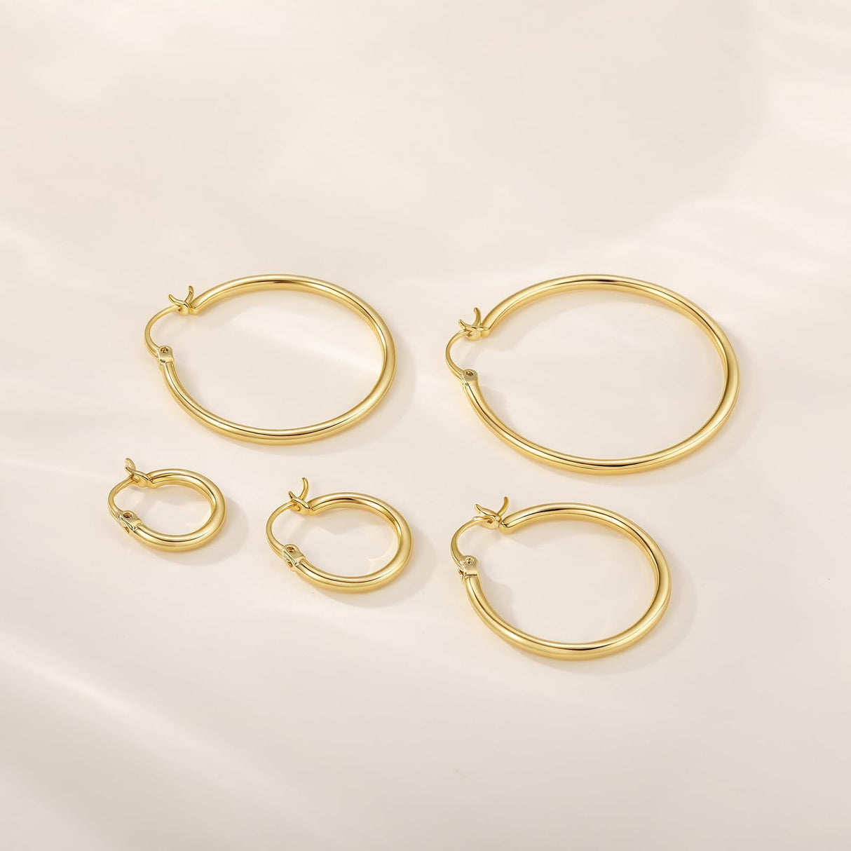 YUVOLA 14k Yellow Gold Hoop Earrings for Women Real Gold 16mm Classic Round Polished Hoops 2mm Thickness
