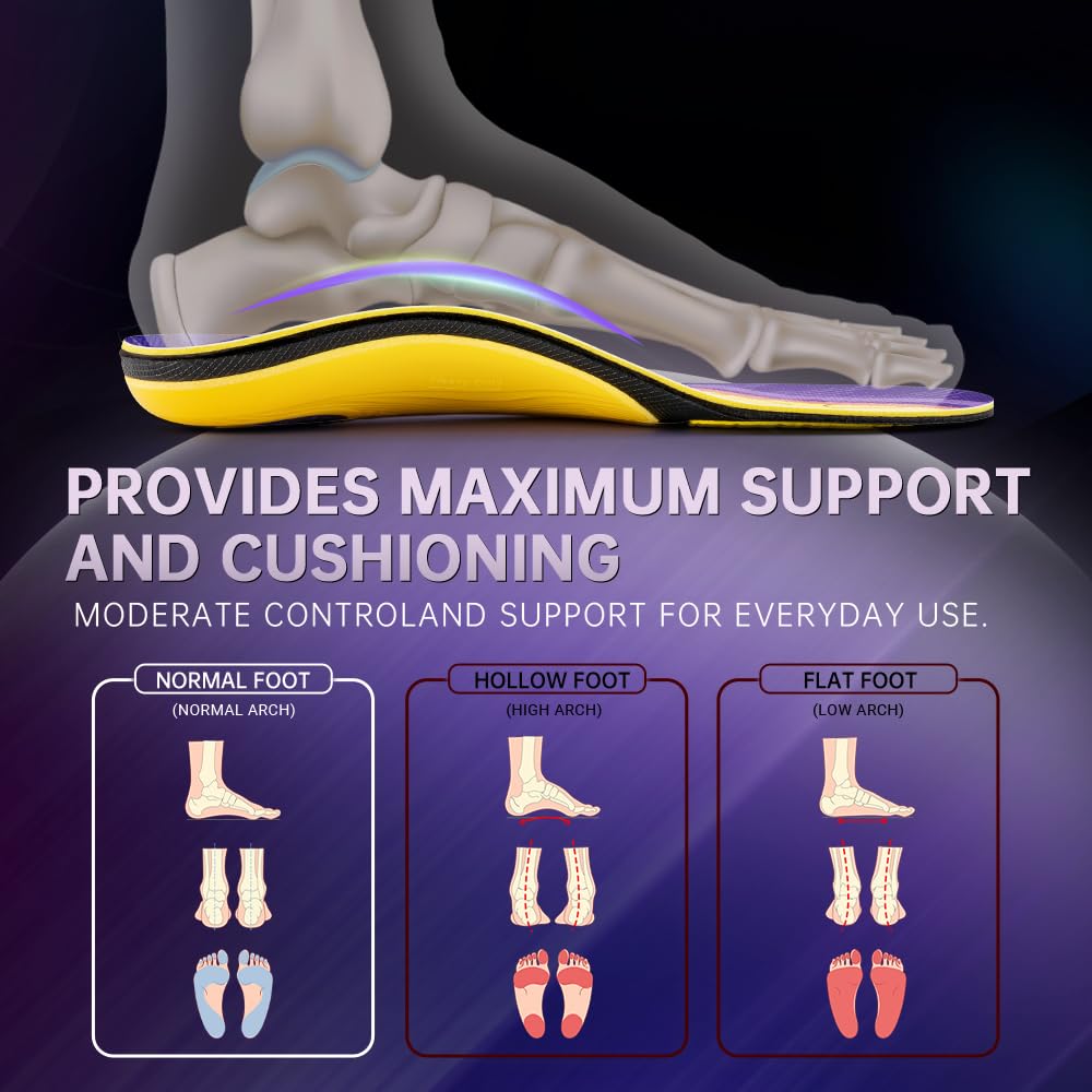 VALSOLE Plantar Fasciitis Insoles for Men Women - 220+lbs Heavy Duty Support Pain Relief Orthotics - High Arch Insoles - for Flat Feet - Metatarsalgia - Arch Pain - Work Boot Shoe Insole(244mm)