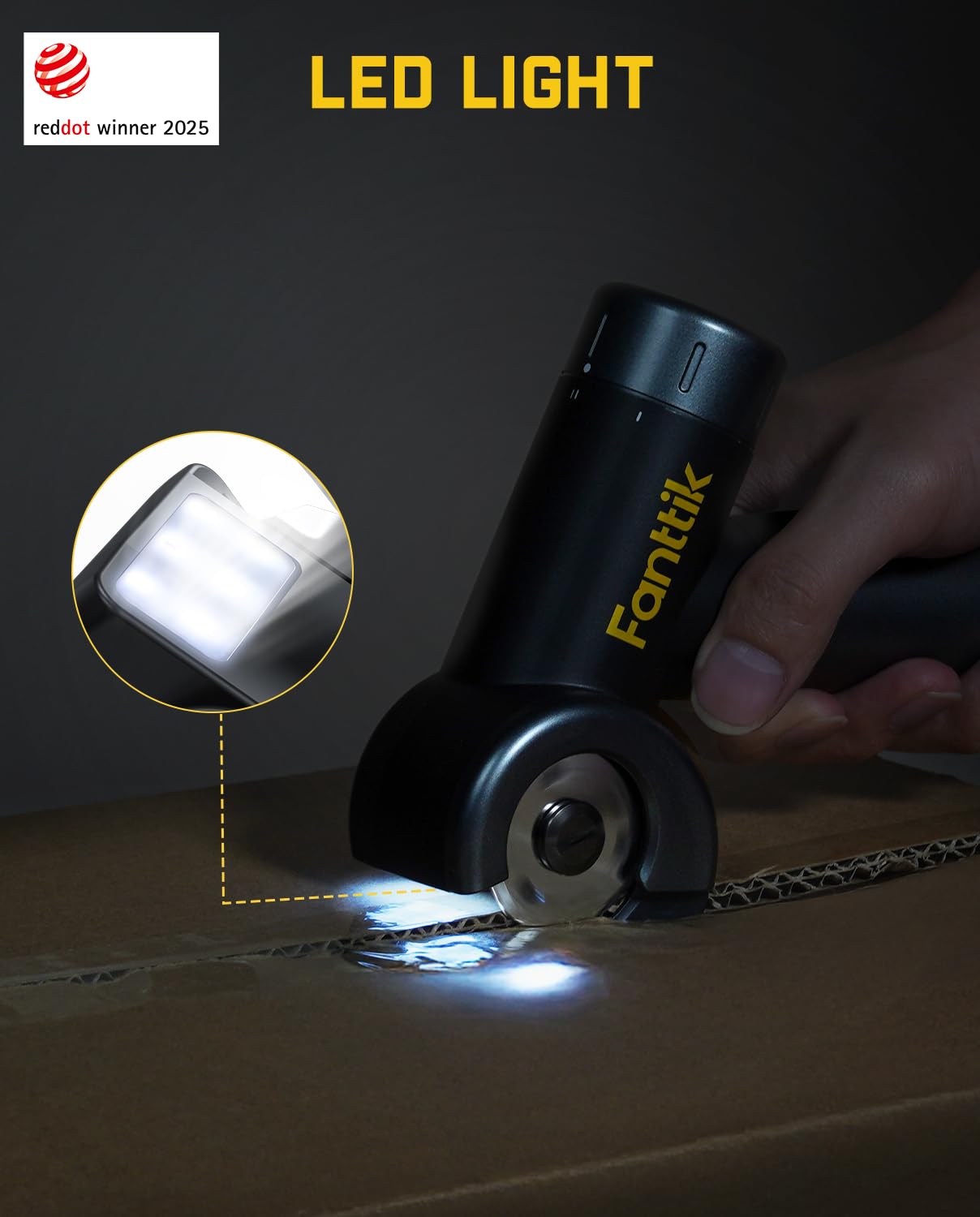 Fanttik C8 Nano 3.7V Cordless Electric Scissors with LED Display, Rechargeable Cardboard Cutter with 2 Blades, EasySwap Blade Change, LED Light, for Thin Cardboard Carpet Leather - Black