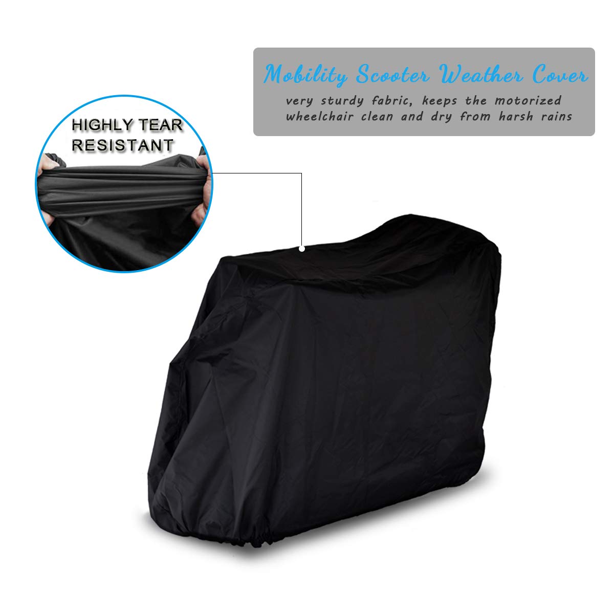 Valchoose 56" L x 26" W x 38" H Upgraded Mobility Scooter Cover, 420D Thicker Oxford Fabric, Scooter Cover Waterproof Mobility with Waterproof Strip - Water Resistant, with 2 Fixed Buckles (Black)