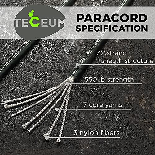 TECEUM 5/32" Paracord Rope 1000 – 1000ft / 200ft / 100ft / 50ft – Tactical Parachute Cord 4mm – 45+ Colors – Nylon String for Survival & Camping Gear – Stripe Cord for Survival – Utility Rope