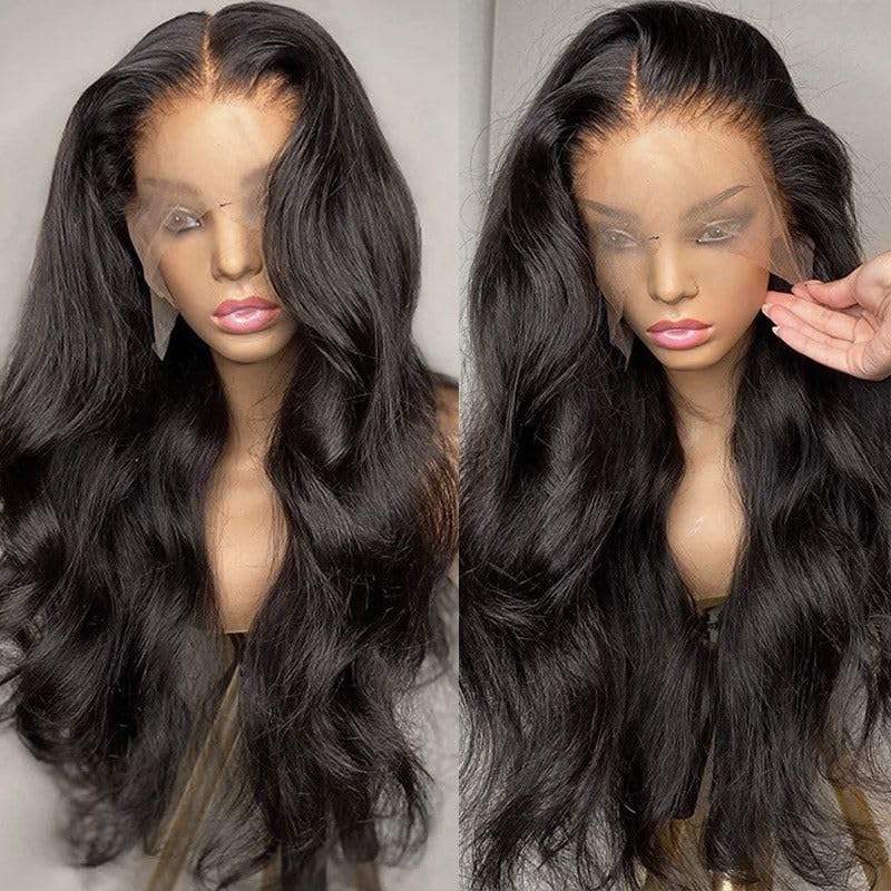 30 Inch 13x6 Body Wave Lace Front Wigs Human Hair 200 Density HD Lace Front Wigs Human Hair Pre Plucked Brazilian Virgin Wigs Human Hair for Women Glueless Lace Frontal Wig Natural Black Body Wave Wig