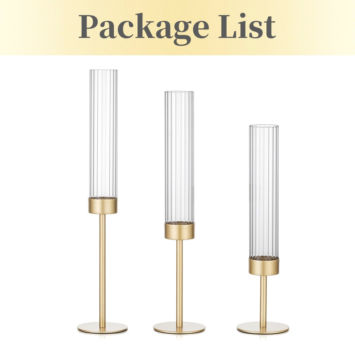 Hewory Gold Hurricane Candle Holders: Brass Candlestick Holders Set of 3 Tall Taper Candle Holders for Candlesticks Candle Sticks Holder Decor for Table Centerpiece Wedding Party Christmas Decorations