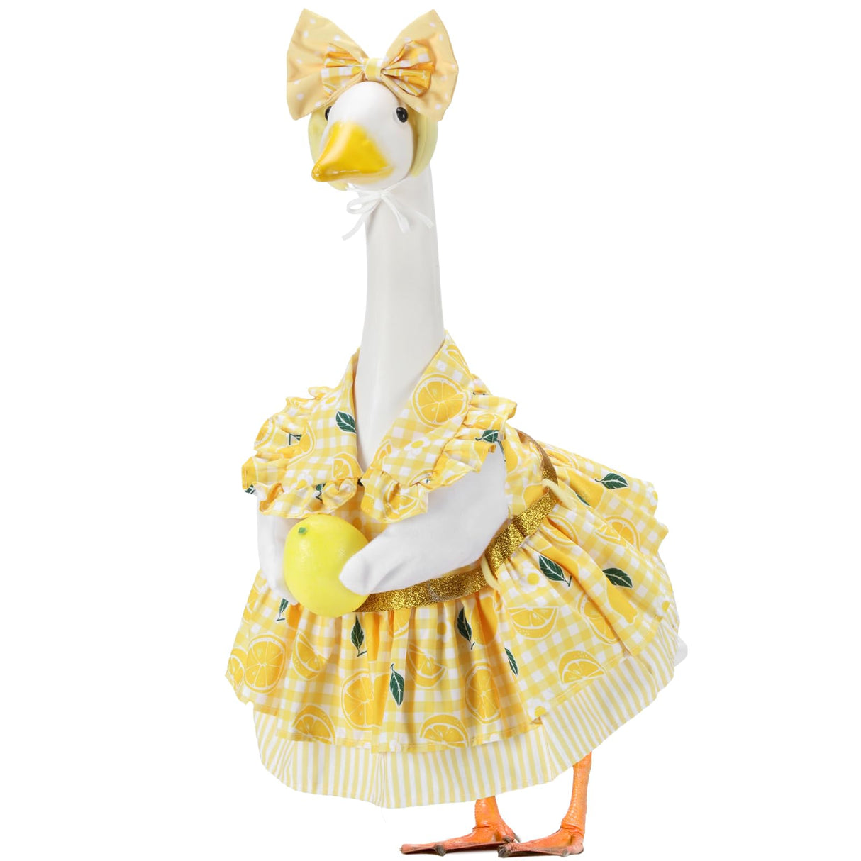 EKOREST Summer Porch Goose Outfits for 23 Inch Lawn Statue, Lemon Costume for Plastic/Cement Statue, Duck Sculpture Clothes for Yard Patio Party Decoration
