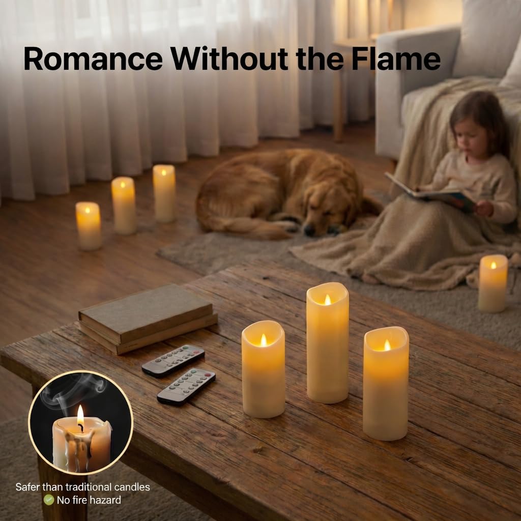 Enido Flameless Candles Led Candles Pack of 12 Battery Candles (D2.15'' x H4''5''6'') Waterproof Outdoor Indoor Candles with 10-Key Remotes and Cycling 24 Hours Timer (Plastic)