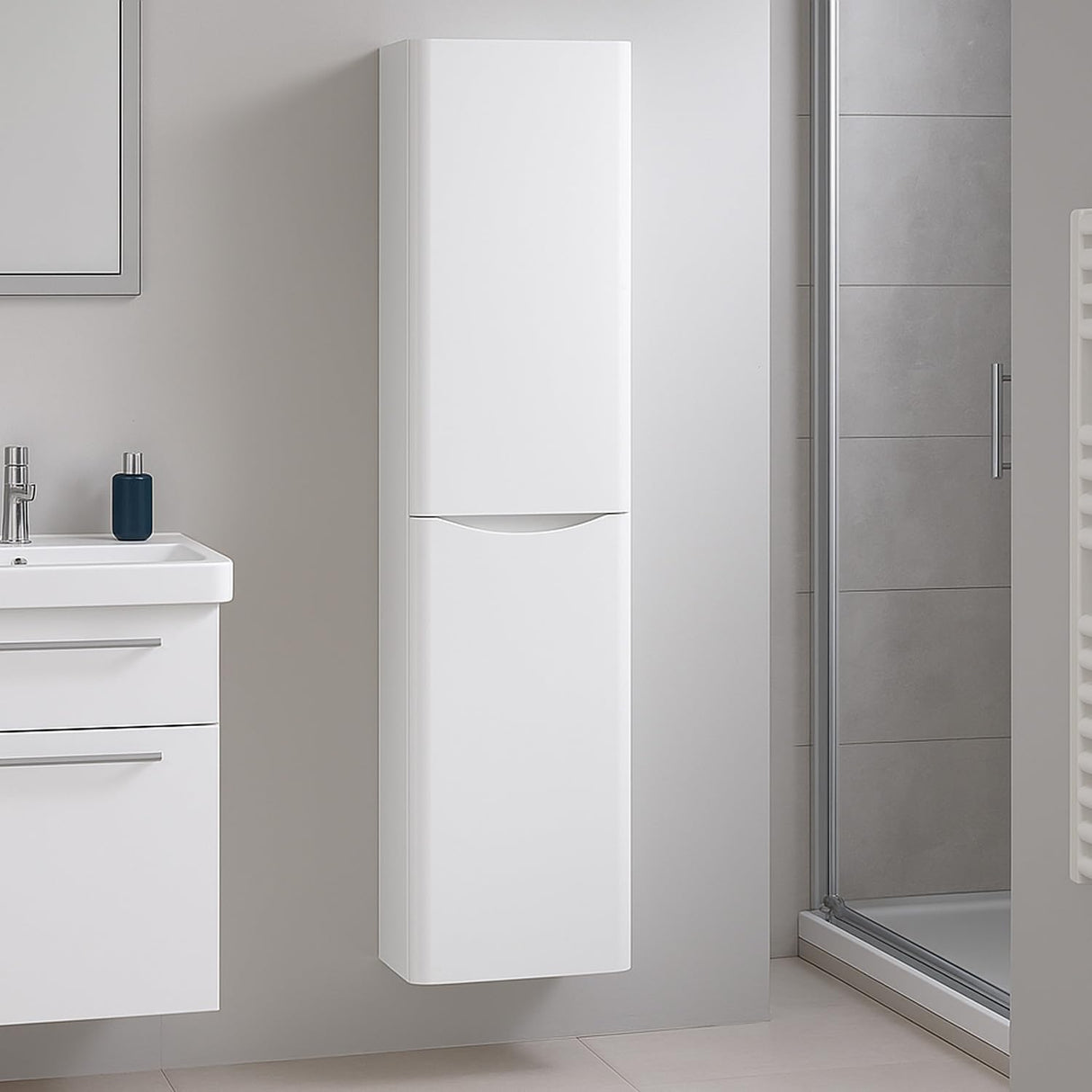 Eaton White Tall Storage Cabinet | Storage Unit | Wall Mounted Bathroom Cupboard | Right Hand