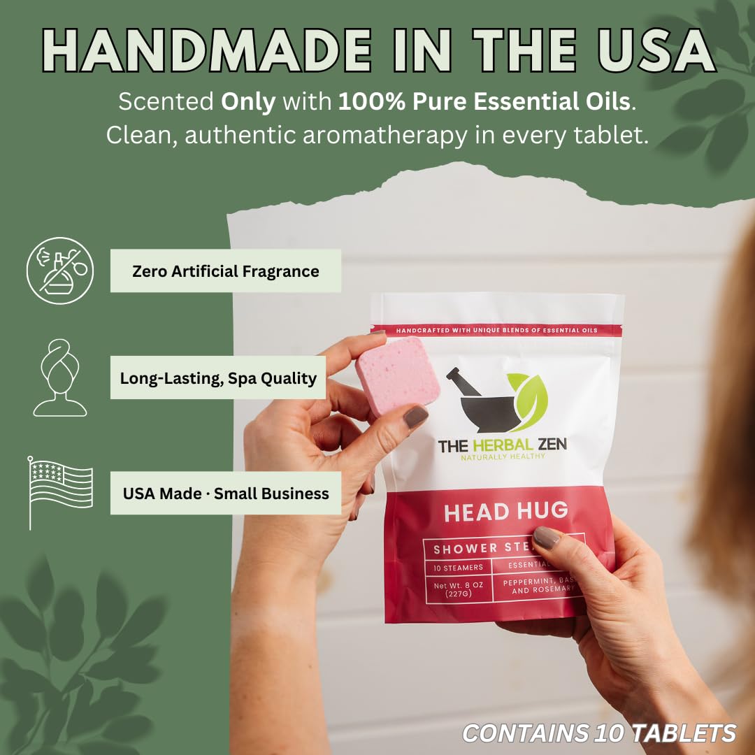 Head Hug Shower Steamers Aromatherapy for Relief - Christmas Gift - Adult Stocking Stuffer - USA Made - Peppermint & Rosemary Shower Bomb Tablets - Soothing Natural Essential Oils (10 Pack)