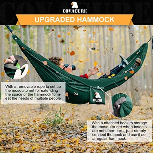 Covacure Camping Hammock - Lightweight Double Hammock, Hold Up to 772lbs, Portable Hammocks for Indoor, Outdoor, Hiking, Camping, Backpacking, Travel, Backyard, Beach(Dark Green)