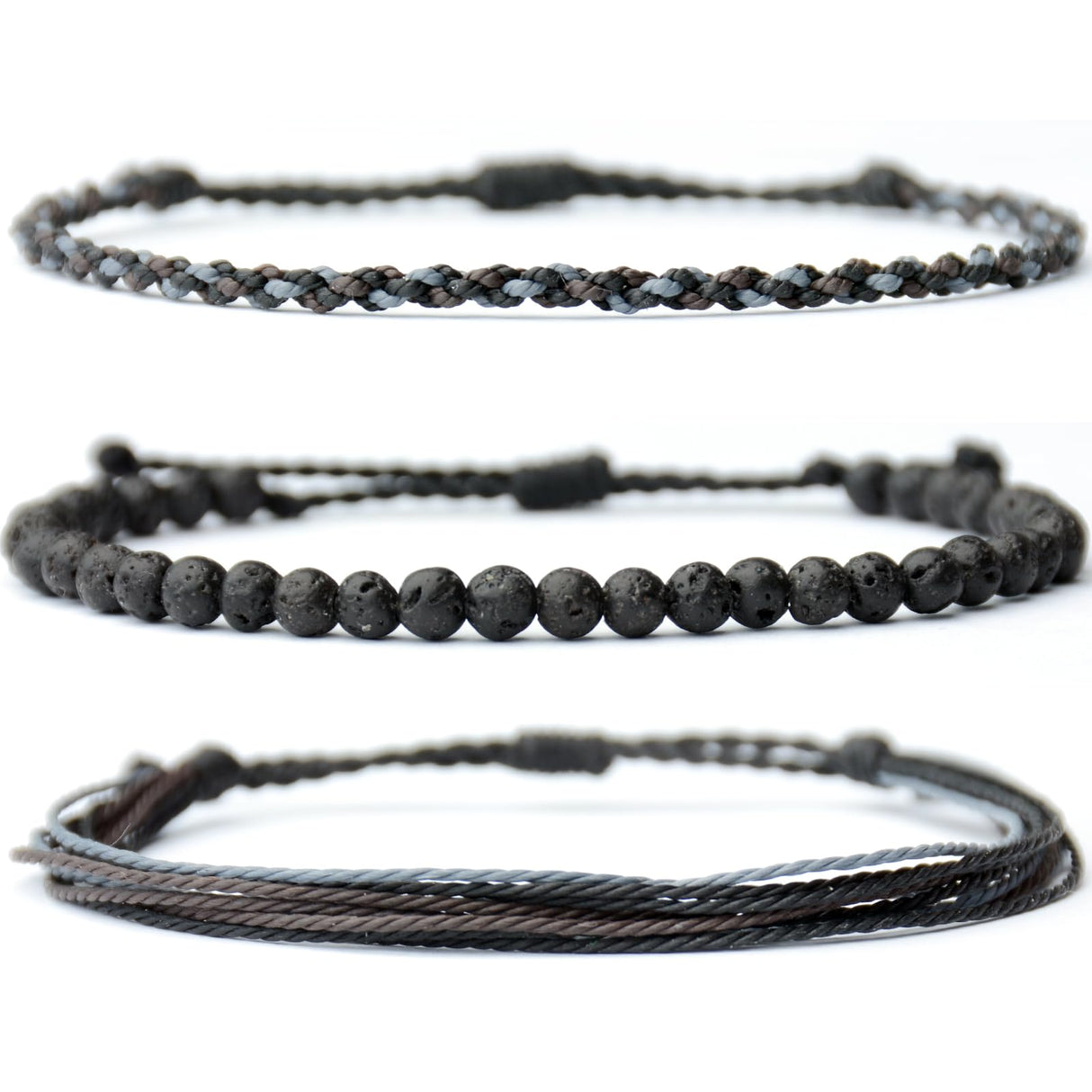 Mezcla Vida Handmade Natural Stone Beaded Healing Bracelet Gift for Men Adjustable Rope String Bracelet (Lava Rock, Adjustable)