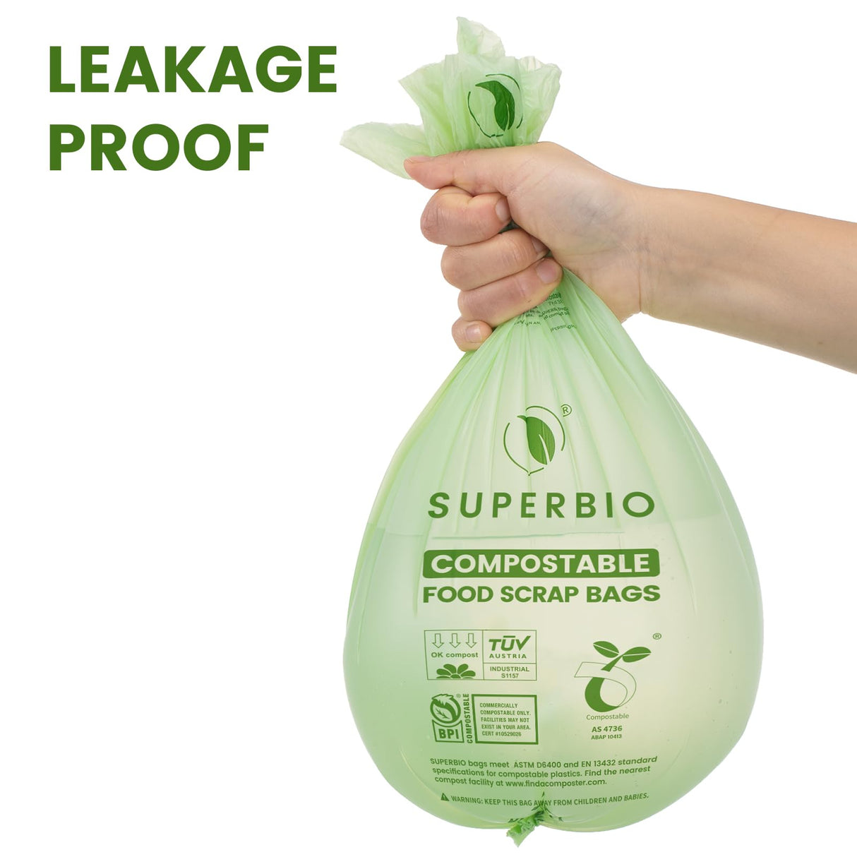 SUPERBIO 2.6 Gallon Compostable Food Waste Bags, 100 Count, 1 Pack, Flat Top Food Scrap Bags, ASTM D6400,Certified by BPI and OK compost INDUSTRIAL,9.84L
