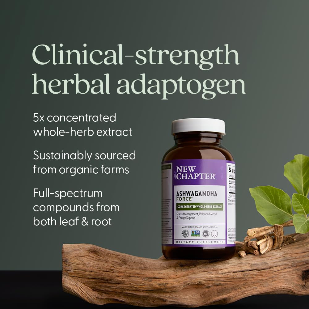 New Chapter Organic Ashwagandha Supplement, One Capsule a Day of Adaptogens for Stress Relief, Mood Support, & Energy, Vegan, 60 Count