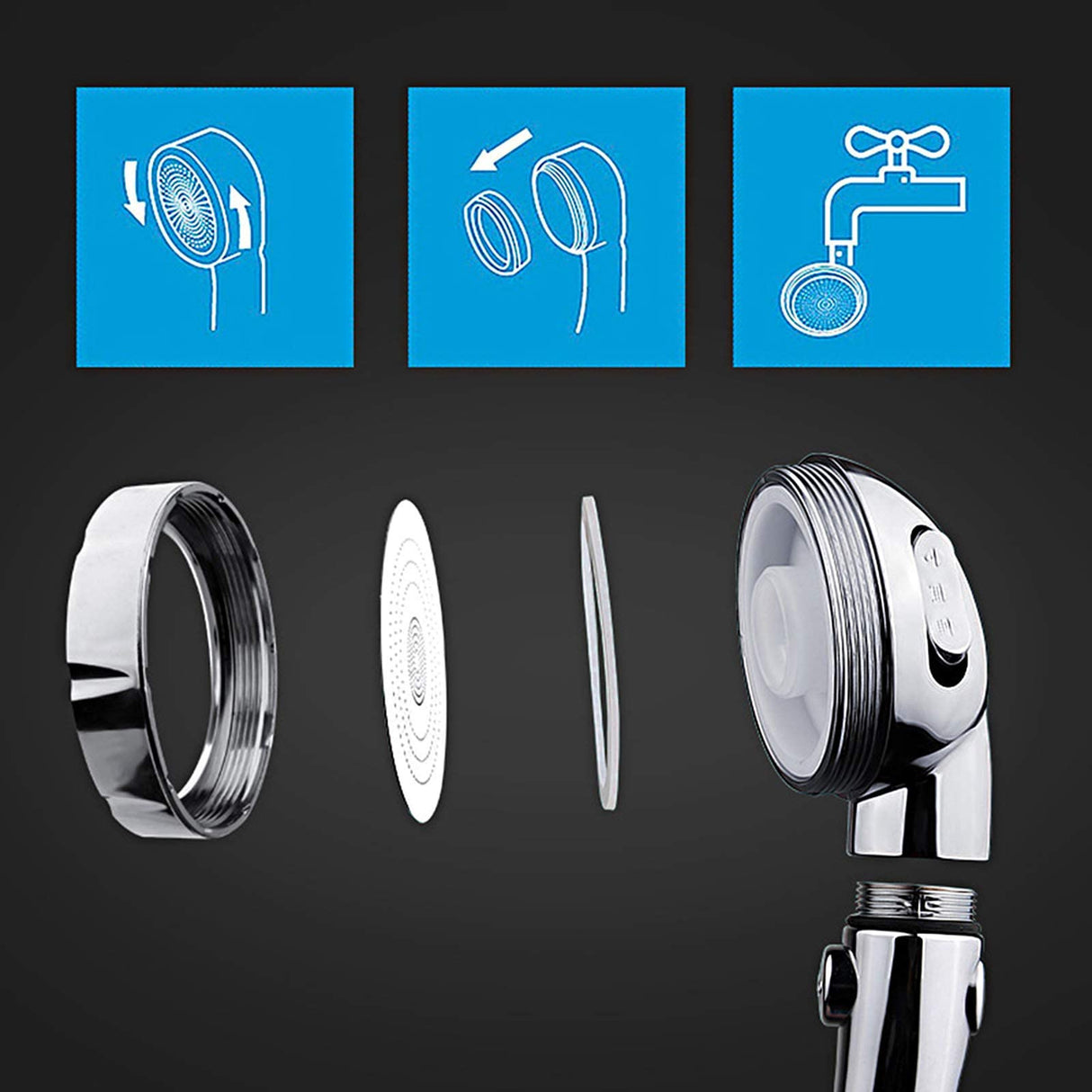 KAIYING Chrome High Pressure Handheld Shower Head with ON/OFF Pause Switch, 3 Spray Modes Shower Wand with Shut Off Button, Removable Camper Shower Head with Hose and Adjustable Angle Bracket