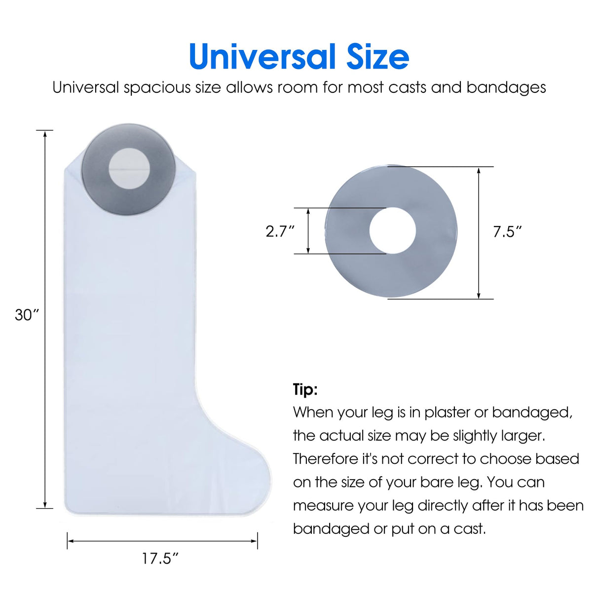 COMFYTHERA Large Waterproof Leg Cast Cover for Shower Foot Wound Protector Bath Adult Watertight Cast Bag Showering for Surgery Leg, Ankle, Burns Reusable Keeps Wounds Dry (C-Long Leg)