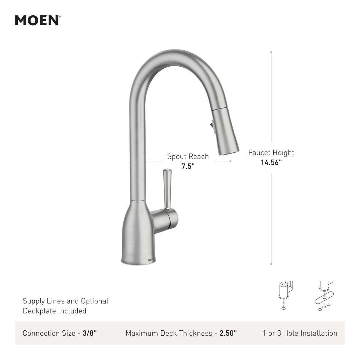 Moen Adler Matte Black One-Handle High Arc Kitchen Sink Faucet with Power Clean, Modern Kitchen Faucet with Pull Down Sprayer, 87233BL