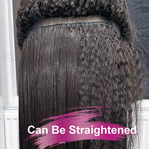 GOLFMAX Kinky Straight Lace Front Wigs Human Hair Pre Plucked With Baby Hair 180% Density Yaki Straight 13x4 Transparent HD Glueless Lace Wig Human Hair Wigs For Black Women 24 Inch