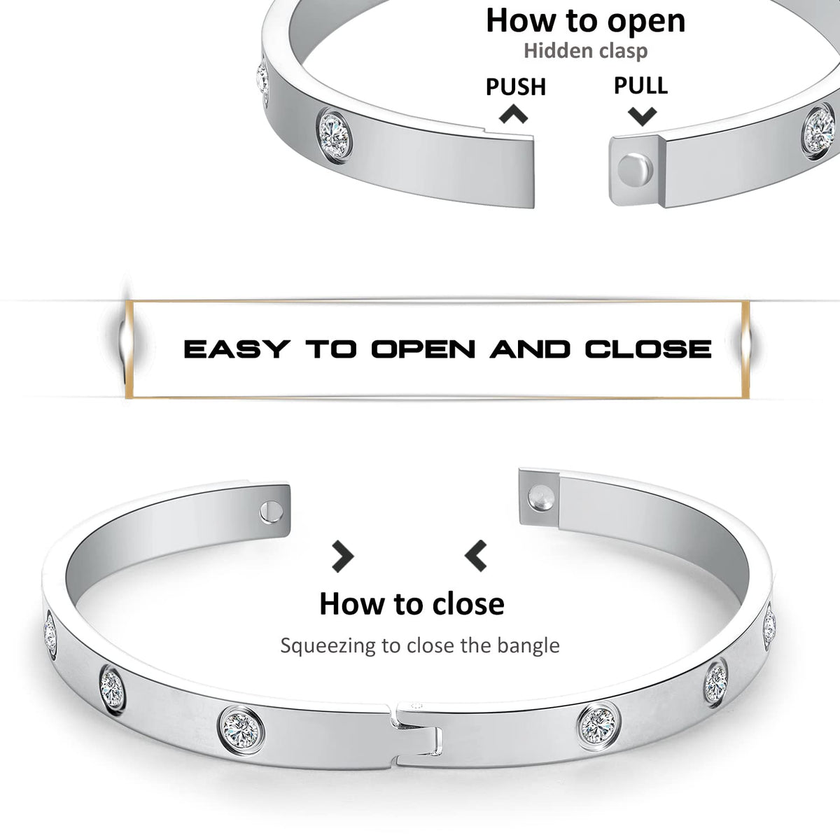 RIMRIVA Silver Bracelets for Women Trendy Love Friendship Bangle