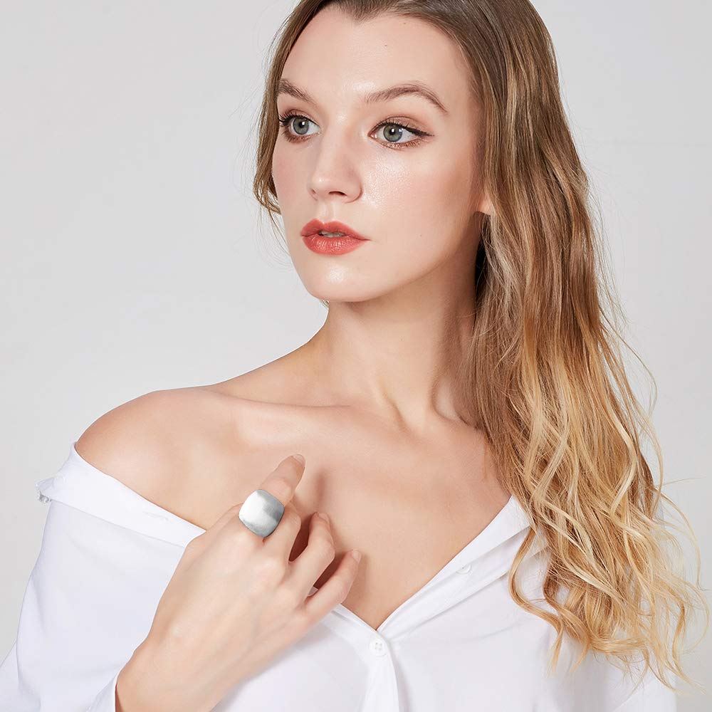Aprilery Gold and Silver Rings for Women, Chunky Signet Statement Rings Gold Plated Band Wide Metal Square Rings Cocktail Costume Jewelry for Women
