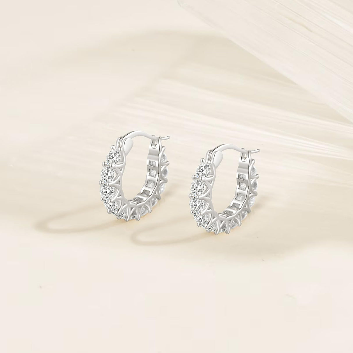 GIRIOIZ Sterling Silver Huggie Hoop Earrings, Simulated High Carbon Diamond (White Gold)