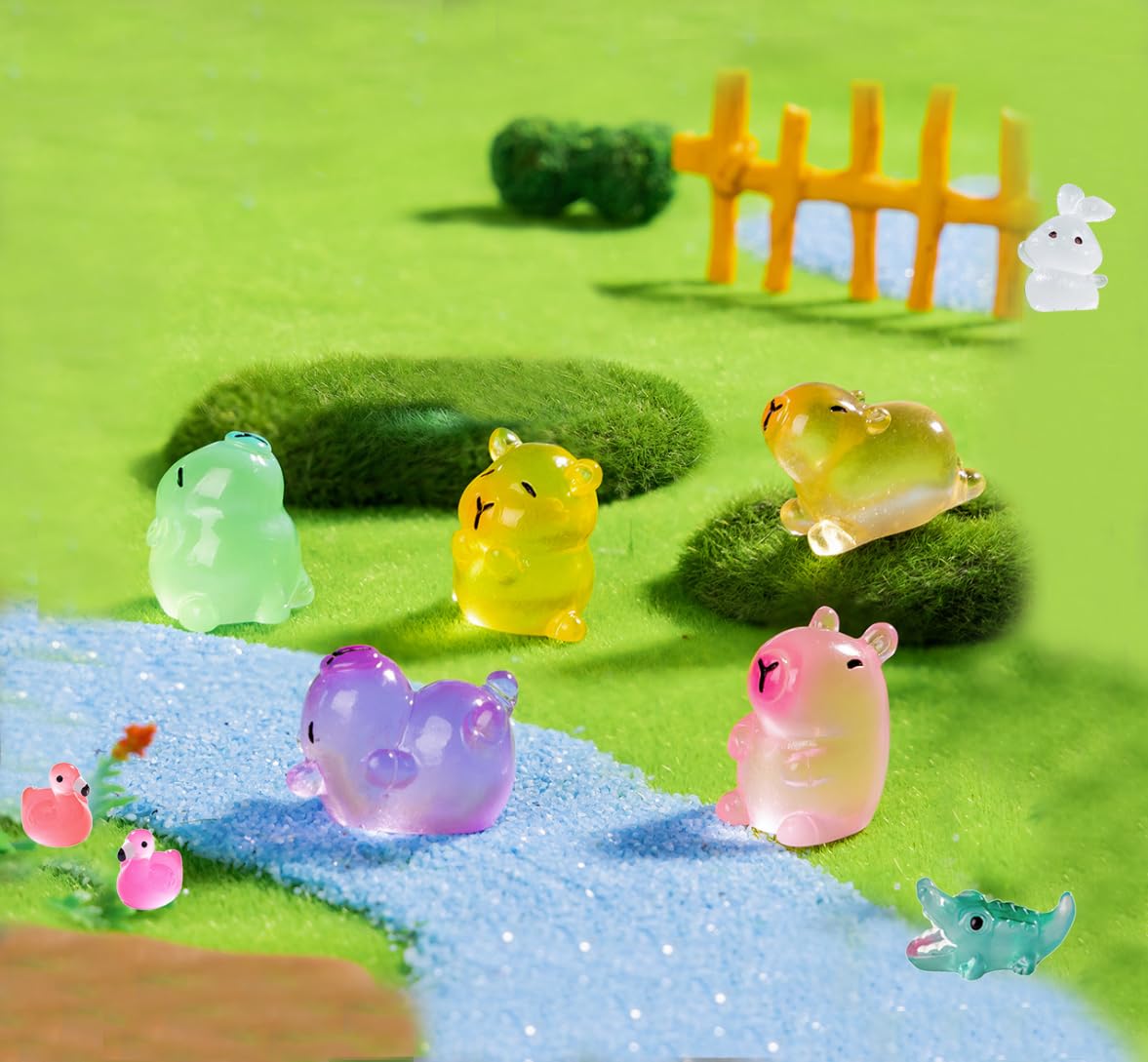 U-Zimikee 150 Pcs Luminous Mini Resin Animals Miniature Animals Figurines Tiny Little Animals Glow in Dark Small Animal Figures to Hide Mini Animals Micro Landscape Ornaments Fairy Garden Accessories