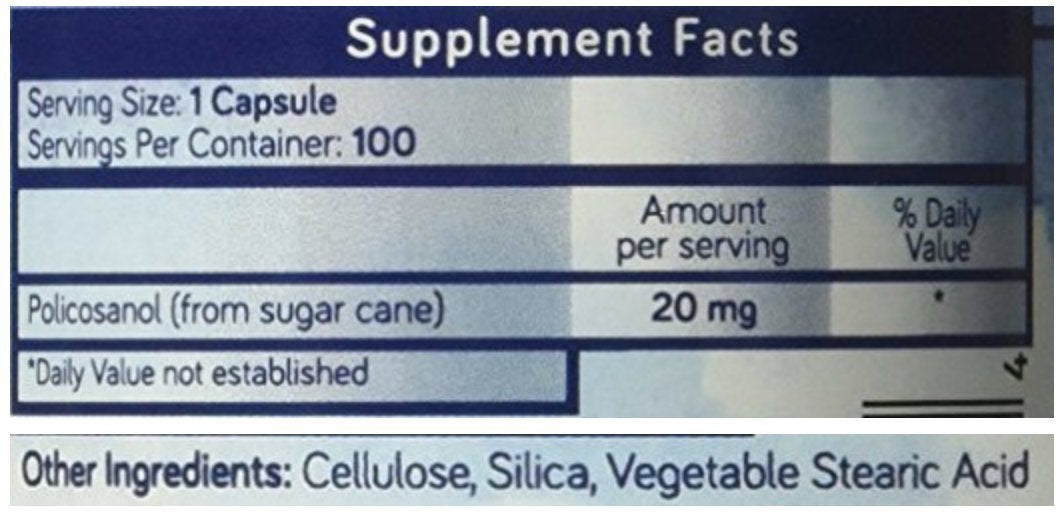 Purethentic Naturals Policosanol 20mg | Supports Cardiovascular & Cholesterol Health* | Free Radical & Antioxidant Protection* | from Pure Sugar Cane with No Unnecessary Fillers | 100 Veg Capsules