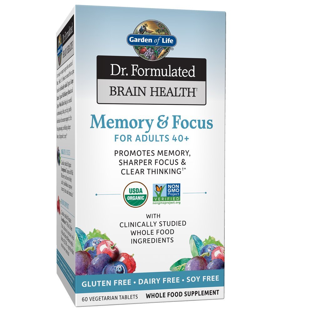 Garden of Life Dr. Formulated Organic Brain Health Memory & Focus for Adults 40+ 60 Tablets