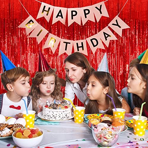 20 Pack Foil Curtain Backdrop Red Metallic Tinsel Foil Fringe Curtains Photo Booth Props for Birthday Wedding Engagement Baby Shower Bachelorette Christmas Holiday Celebration Party Decorations