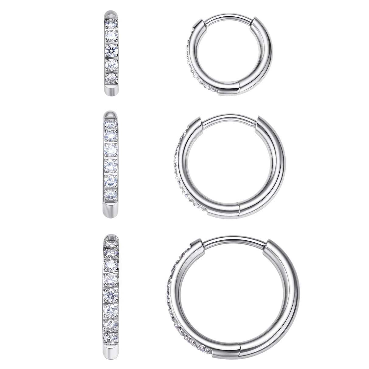 VOJO Moissanite Titanium Huggie Hoop Earrings for Women (White Gold)