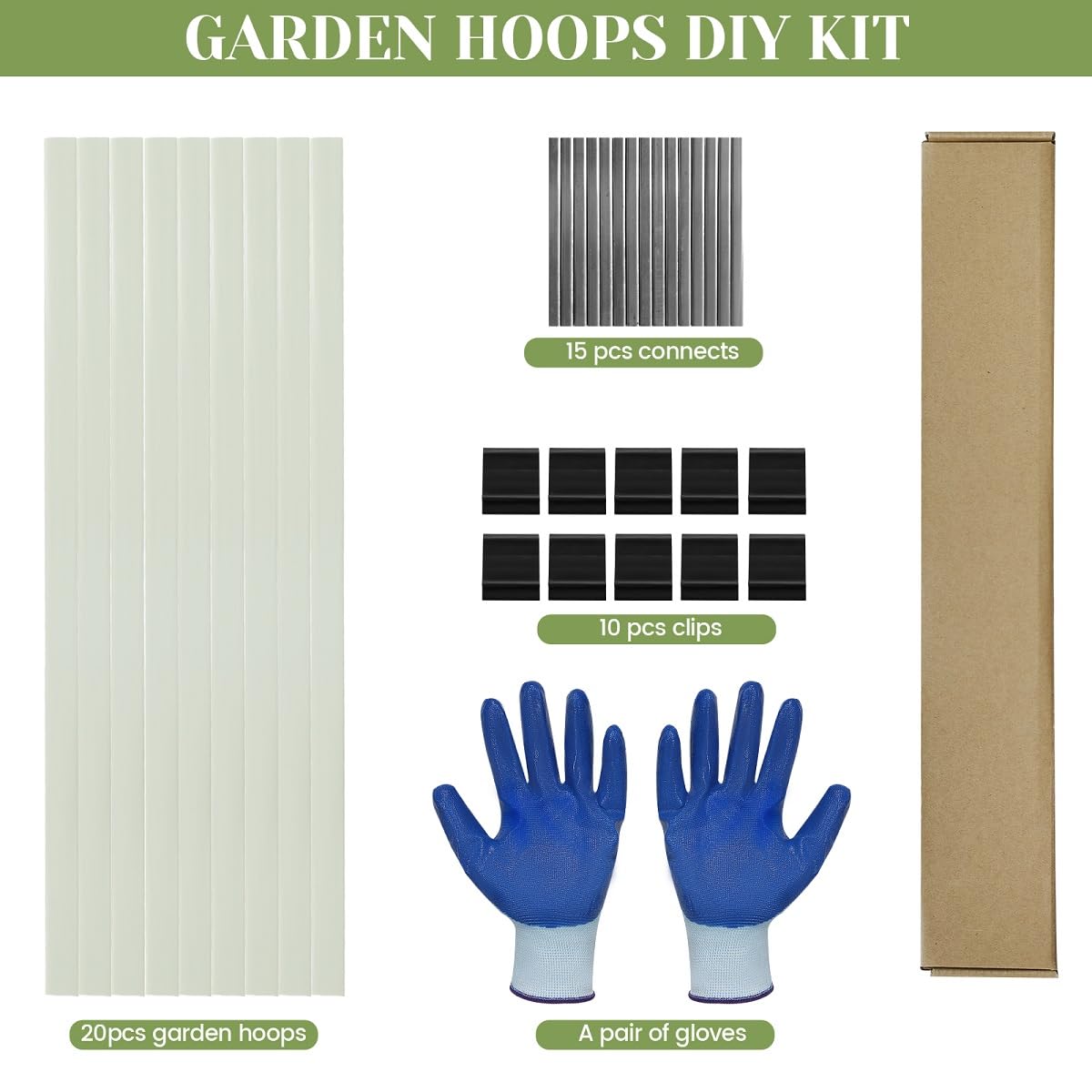 Sunwuk Greenhouse Hoops 20pcs, Garden Hoops for 1-3.5ft Wide Raised Bed, 5 Sets of 5.6ft Long Super Bendable Fiberglass Support Frame, Small Garden Tunnel for Row Cover (S Size)