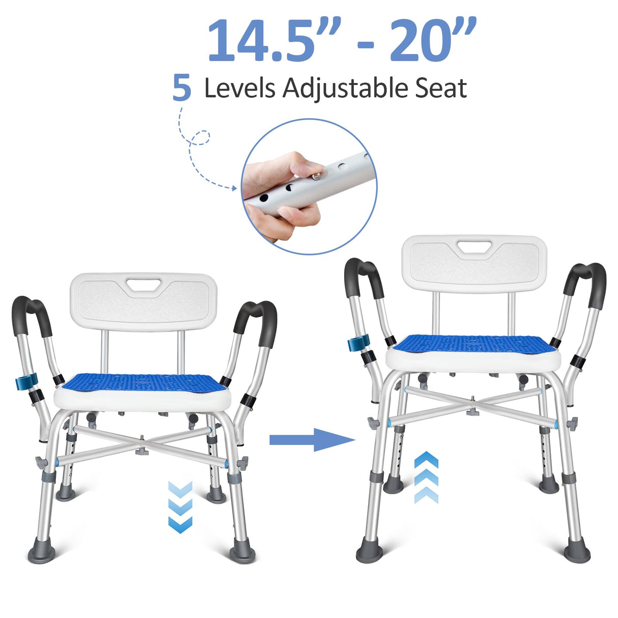 KingPavonini Shower Chair for Inside Shower, 550LBs Heavy Duty Bath Chair with Arms, Medical Shower Seat, Bath Stool Safety Shower Bench with Reinforced Crossing Bar for Elderly, Adults, Disabled