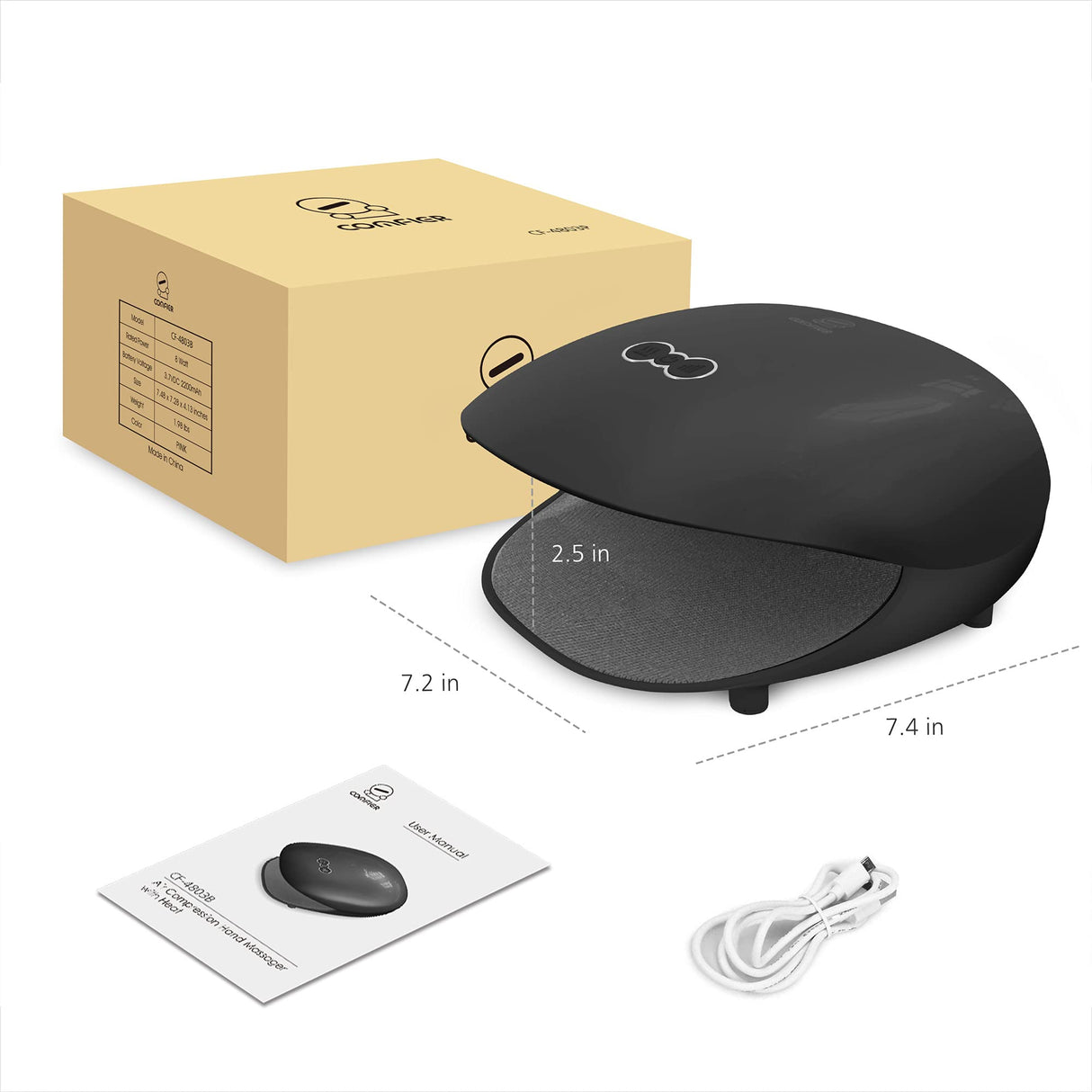 COMFIER Wireless Hand Massager with Heat -3 Levels Compression & Heating,Rechargeable Hand Massager Machine for Carpal Tunnel,Ideal Gifts for Women (Black),Gift for Men Women,FSA HSA Eligible