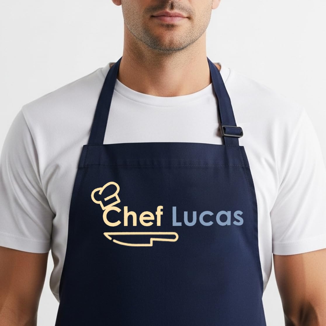 Personalized Aprons with Custom Name, Chef Apron for Cooking, Personalized Gifts Men, Apron Gifts Women with Pockets, Waterproof Chef Apron, Husband Dad Gifts for Christmas, Grill Gifts for Men
