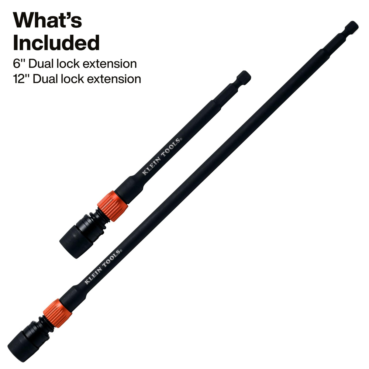 Klein Tools 80208 6 and 12-Inch Dual-Lock Extension Set, 1/4-Inch Hex Shank Impact Bit Holder, Quick-Release Locking Mechanism with Secondary Twist Lock, Compatible with Impact Drivers and Drills