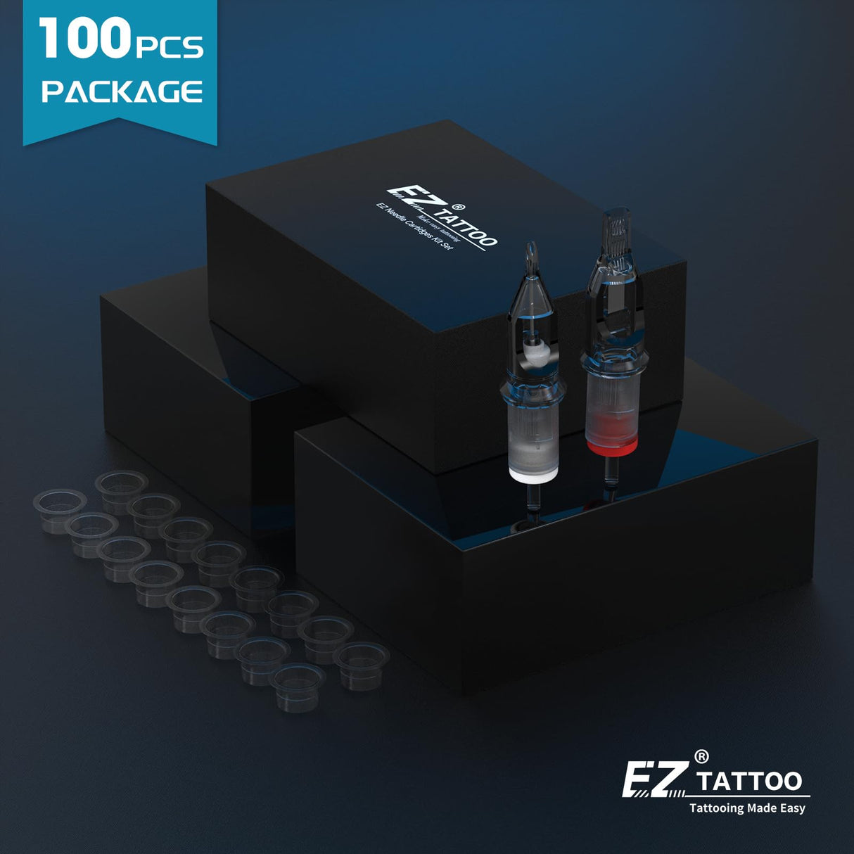 EZ Tattoo Cartridge Needles Assorted - 100Pcs Mixed (3RL 5RL 7RL 5RS 7RS 7M1 9M1 11M1 9RM 15RM) Standard Bugpin Tattoo Needles Cartridges for Tattoo Machine Gun - Revolution