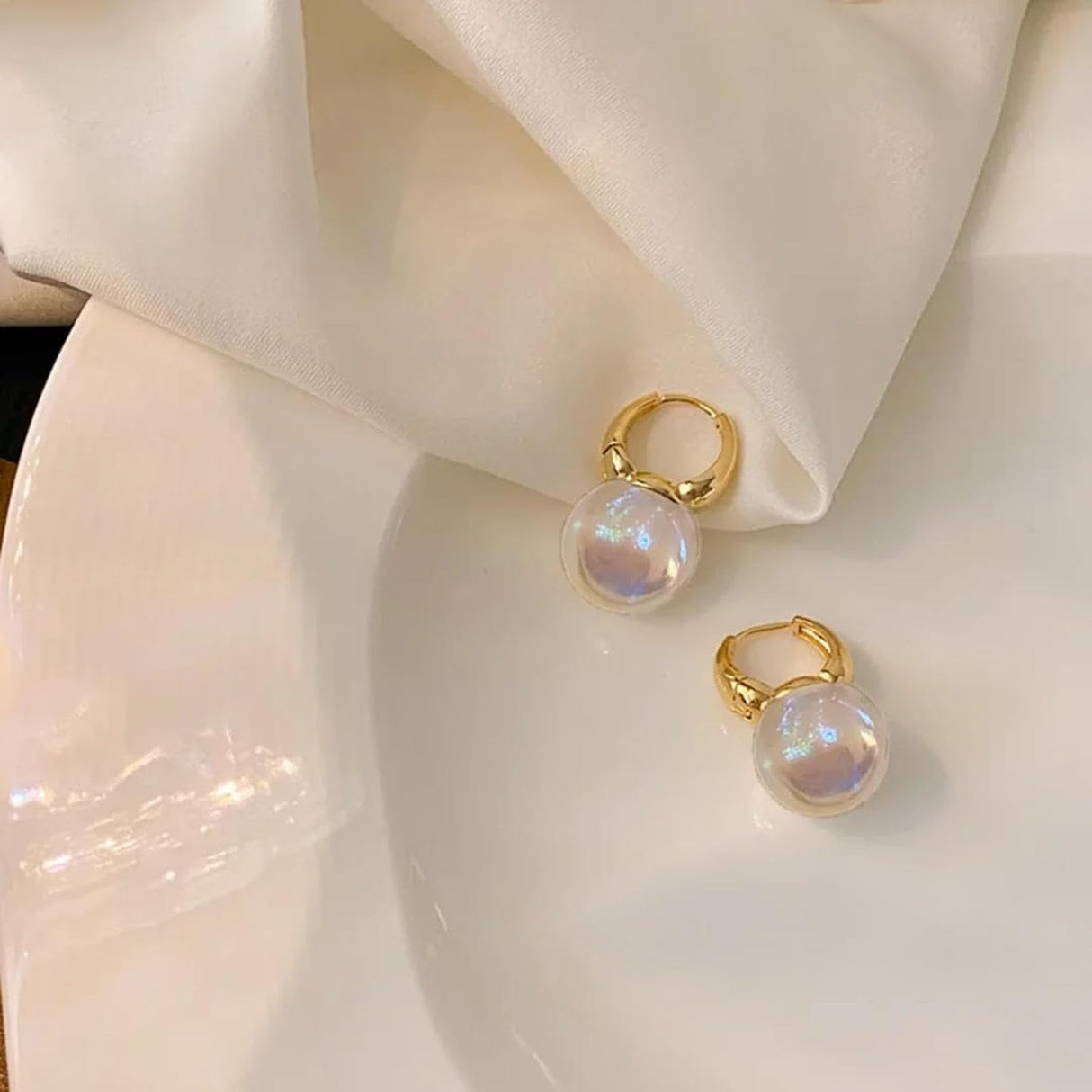 HUGE TOMATO Opal Big Pearl Drop Earrings for Women | Elegant Large Moonstone Pearl Earrings Dangle, Dainty Gold 925 Sterling Silver Hoop, Cute Earing Dangling for Teen Wedding Jewelry Gift,14mm