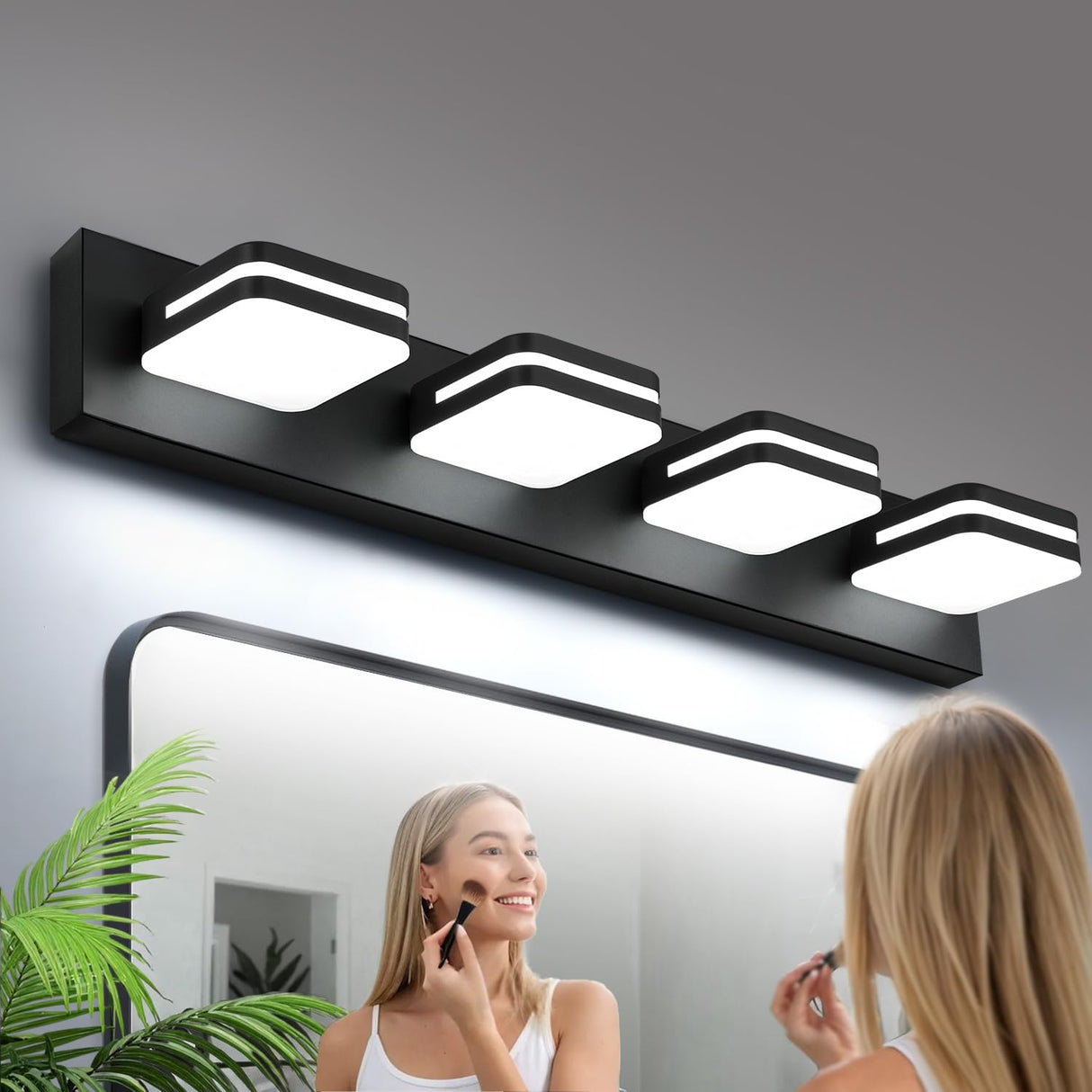 360° Rotate LED Bathroom Vanity Light Fixtures, 1600LM Acrylic Matte Black Vanity Lights for Bathroom, Modern Wall Lighting Fixtures Over Mirror Kitchen Living Room Hallway (Natural White Light 5000K)