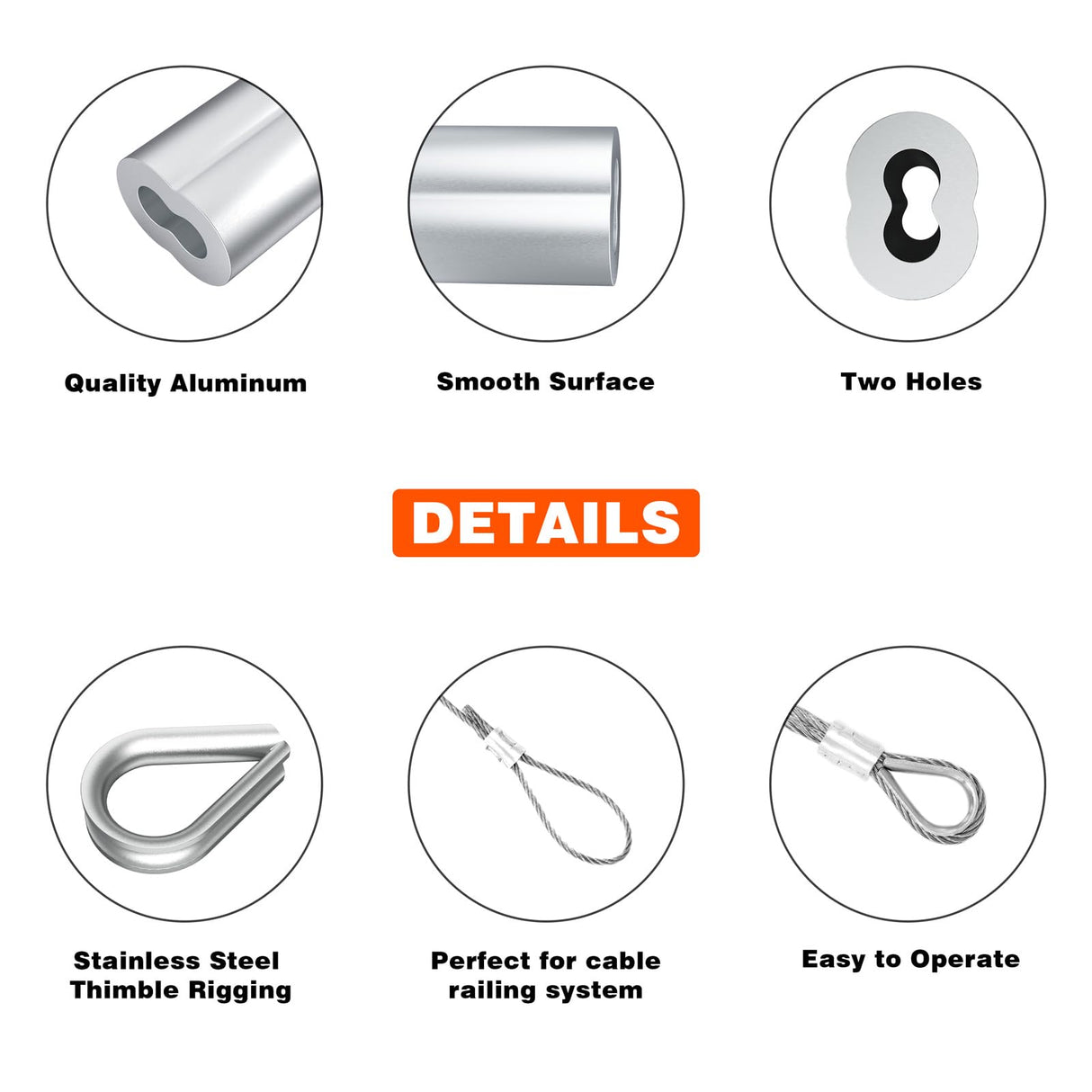 Sanuke Wire Rope Crimping Tool for 3/64 1/16 5/64 inch Aluminum Crimping Loop Sleeves Kit with 160pcs Aluminum Crimping Loop Sleeve and 10pcs Stainless Steel Thimble