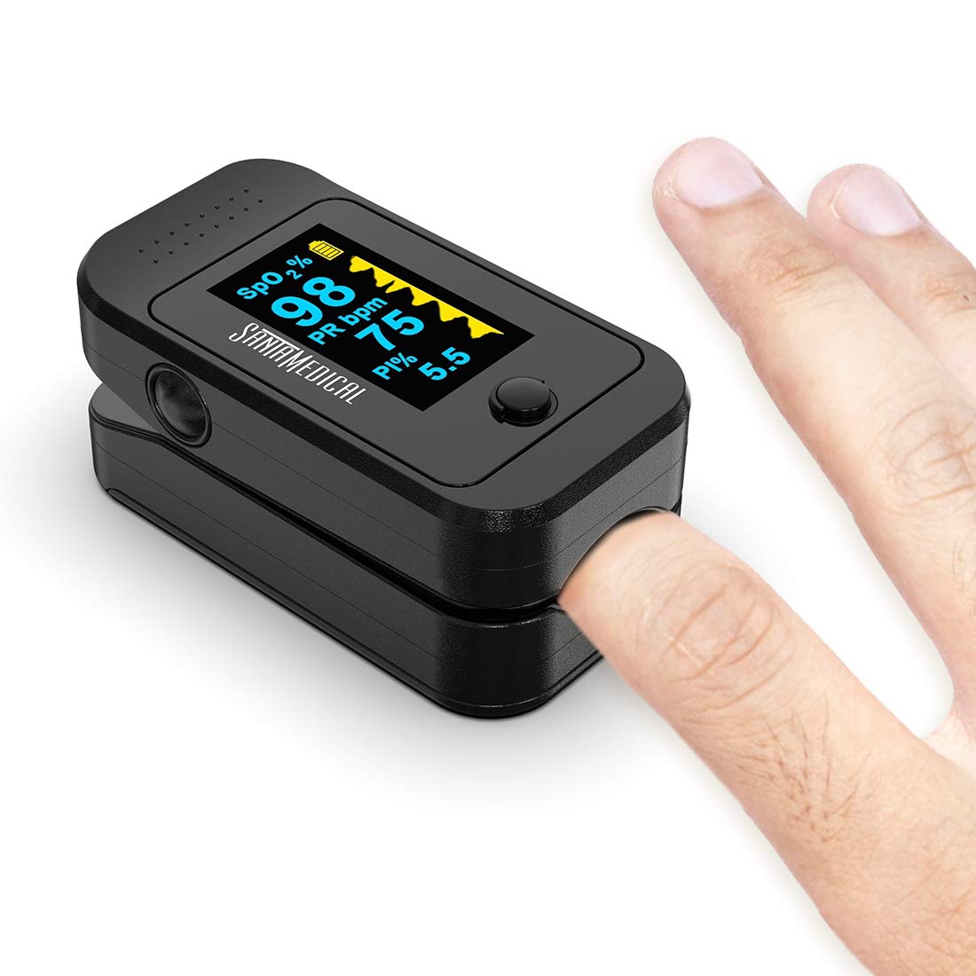 Santamedical Dual Color OLED Pulse Oximeter Fingertip, Blood Oxygen Saturation Monitor (SpO2) with Case, Batteries and Lanyard