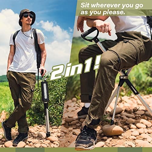 STEP2GOLD Ta-Da Chair Series 2- Portable Walking Stick, Cane with Seat, Foldable Chair, Hiking Stick, for Camping, Hiking, Lightweight Aluminum, Easy Carry, Anti-Slip