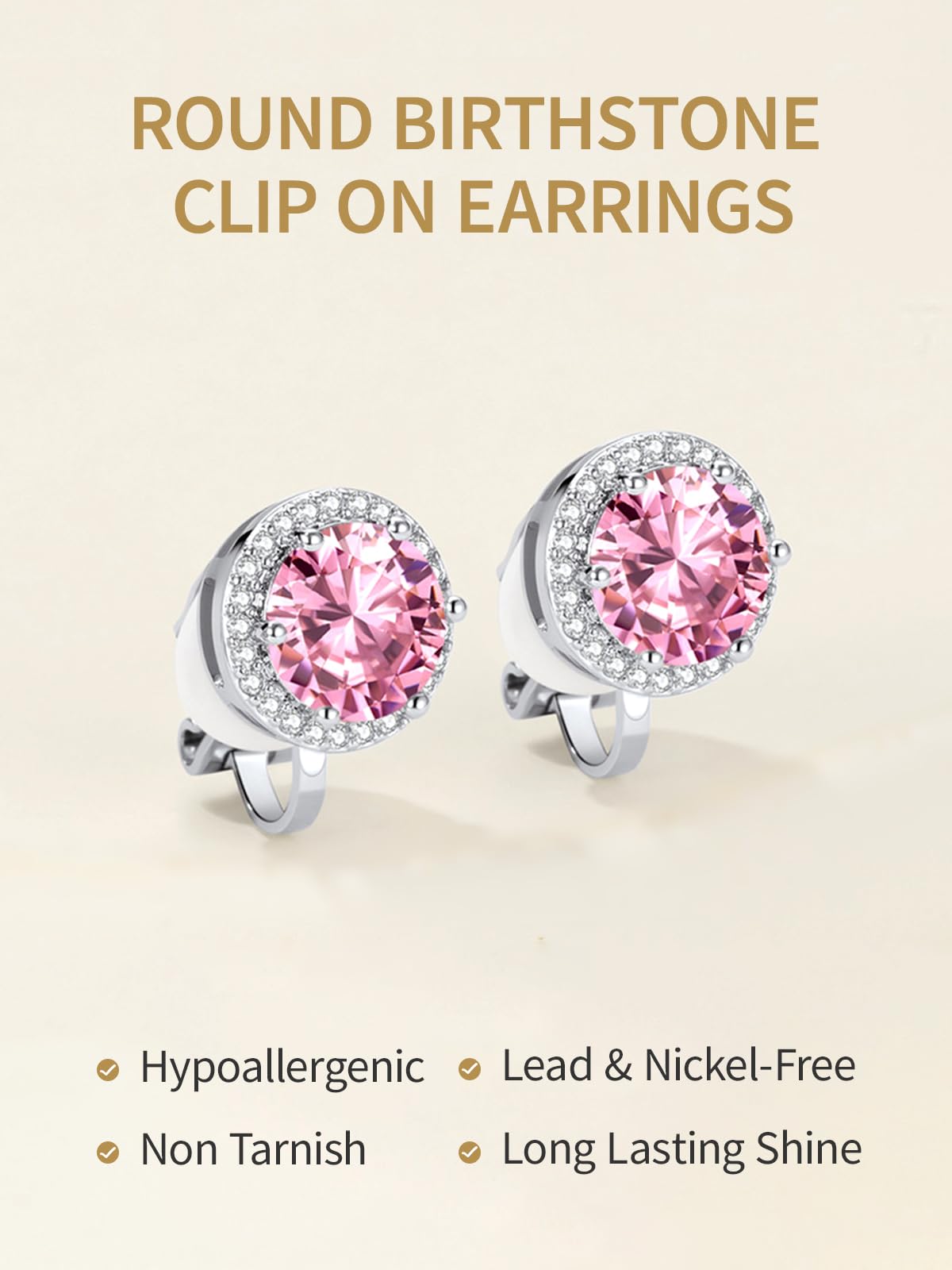 FindChic April Diamond Clip On Earrings for Women Silver Birthstone